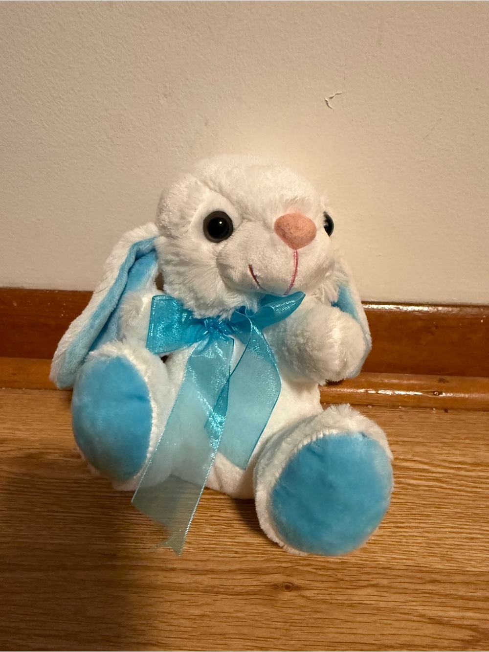 TOMS Toys White Blue Long Ear Bunny Rabbit Small 6” Stuff Animal